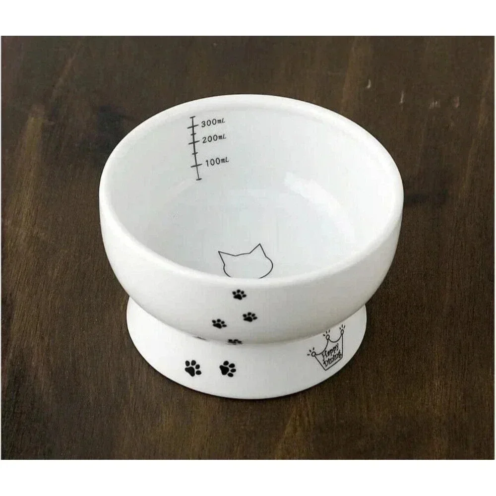 ⚡️Necoichi Raised Cat Water Bowl Porcelain, Paw Prints & Cat Silhouette
